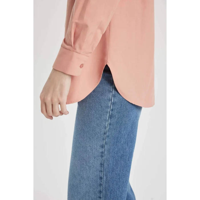 Defacto B8314 Bordo Relax Fit Poplin Uzun Kollu Gömlek Tunik