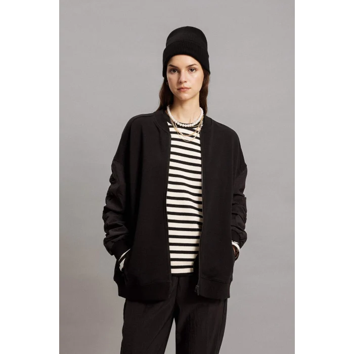 Defacto C0276 Ekru Regular Fit Bisiklet Yaka Çizgili Uzun Kollu Tişört Tunik