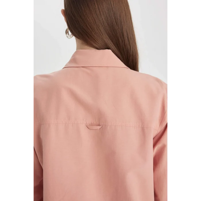 Defacto B8314 Bordo Relax Fit Poplin Uzun Kollu Gömlek Tunik