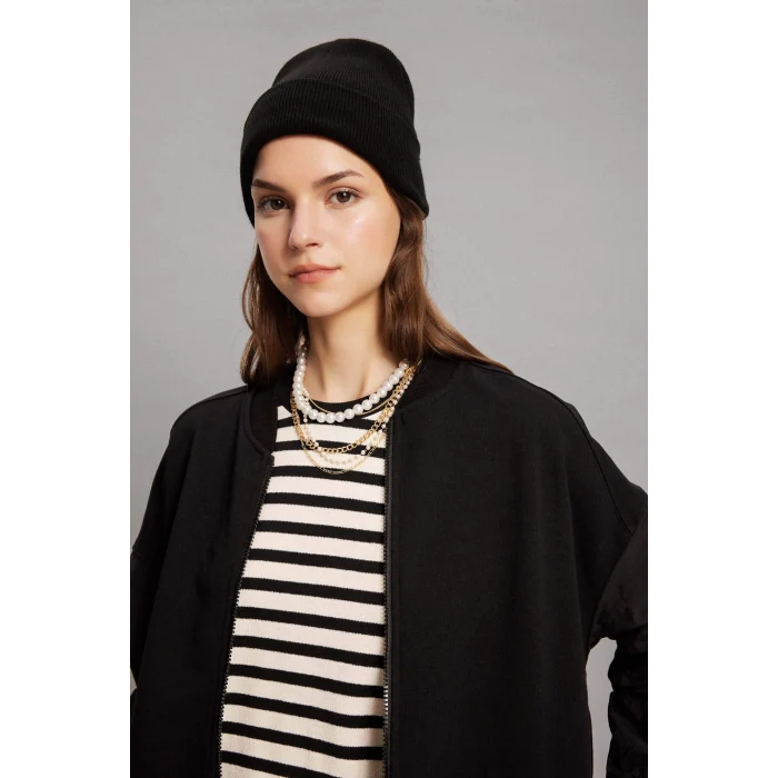 Defacto C0276 Ekru Regular Fit Bisiklet Yaka Çizgili Uzun Kollu Tişört Tunik