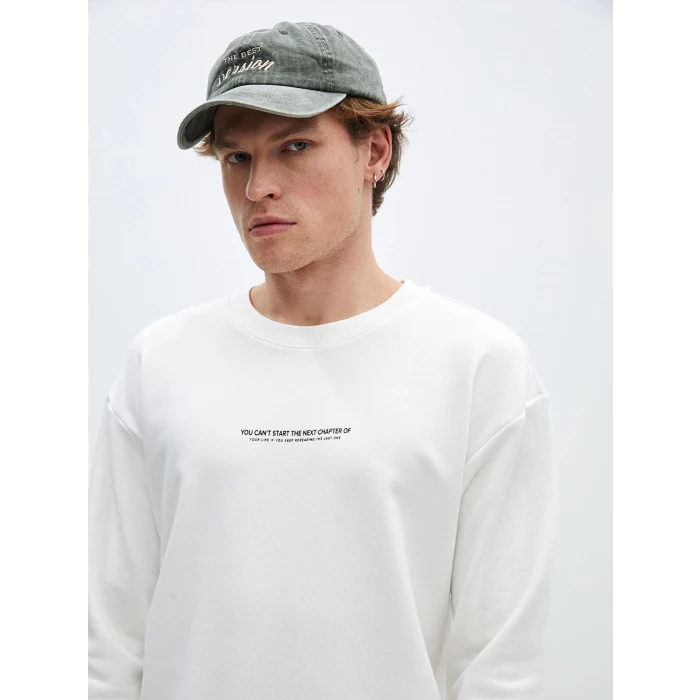 LCW Casual EKRU Bisiklet Yaka Uzun Kollu Baskılı Erkek Sweatshirt