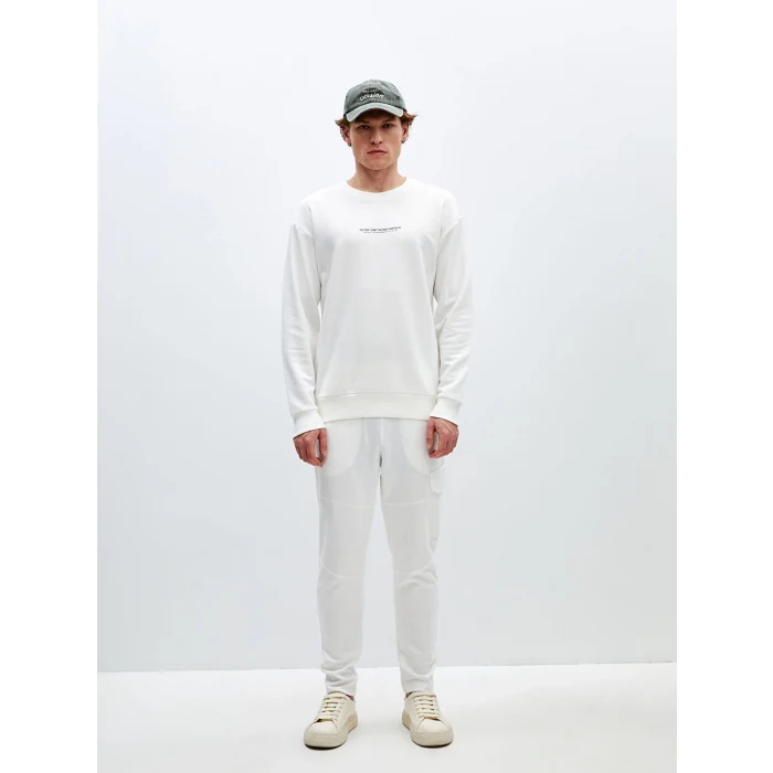 LCW Casual EKRU Bisiklet Yaka Uzun Kollu Baskılı Erkek Sweatshirt