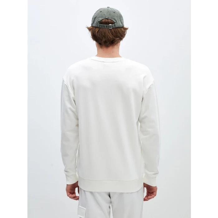 LCW Casual EKRU Bisiklet Yaka Uzun Kollu Baskılı Erkek Sweatshirt