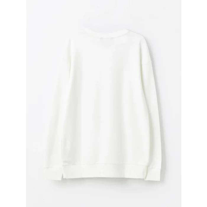 LCW Casual EKRU Bisiklet Yaka Uzun Kollu Baskılı Erkek Sweatshirt