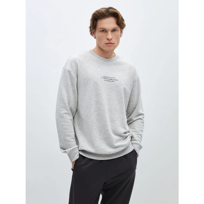 LCW Casual GRİ Bisiklet Yaka Uzun Kollu Baskılı Erkek Sweatshirt