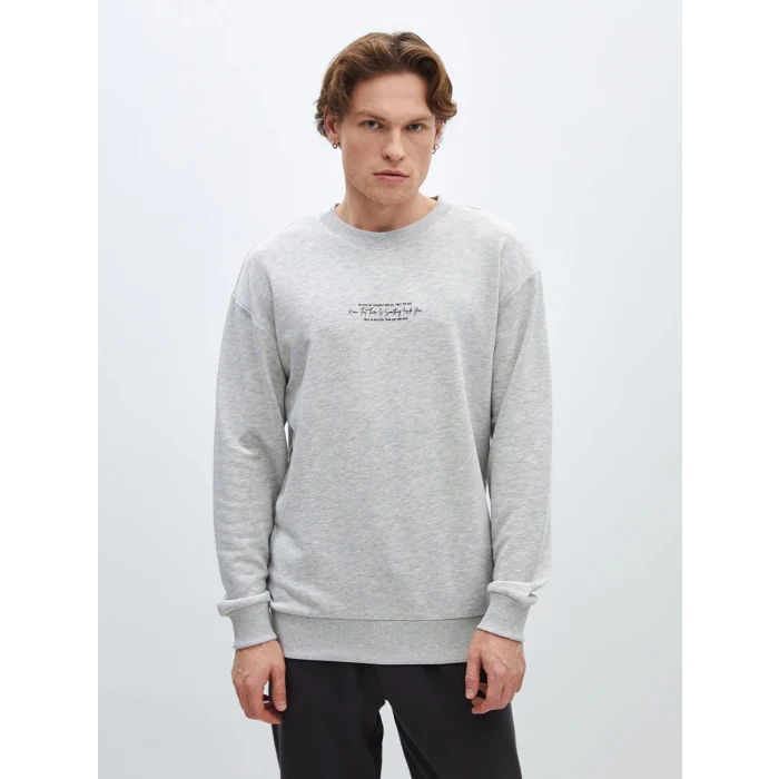 LCW Casual GRİ Bisiklet Yaka Uzun Kollu Baskılı Erkek Sweatshirt