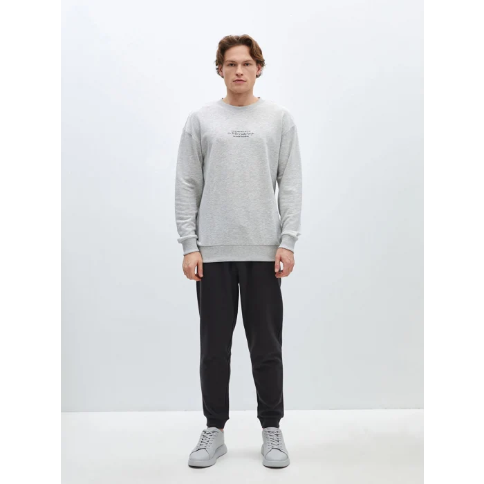 LCW Casual GRİ Bisiklet Yaka Uzun Kollu Baskılı Erkek Sweatshirt