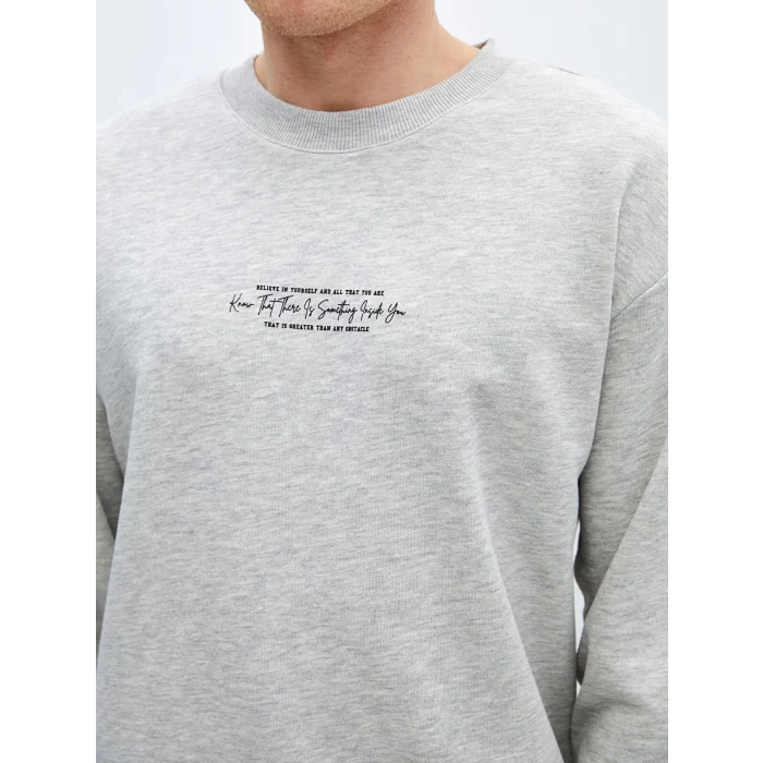 LCW Casual GRİ Bisiklet Yaka Uzun Kollu Baskılı Erkek Sweatshirt