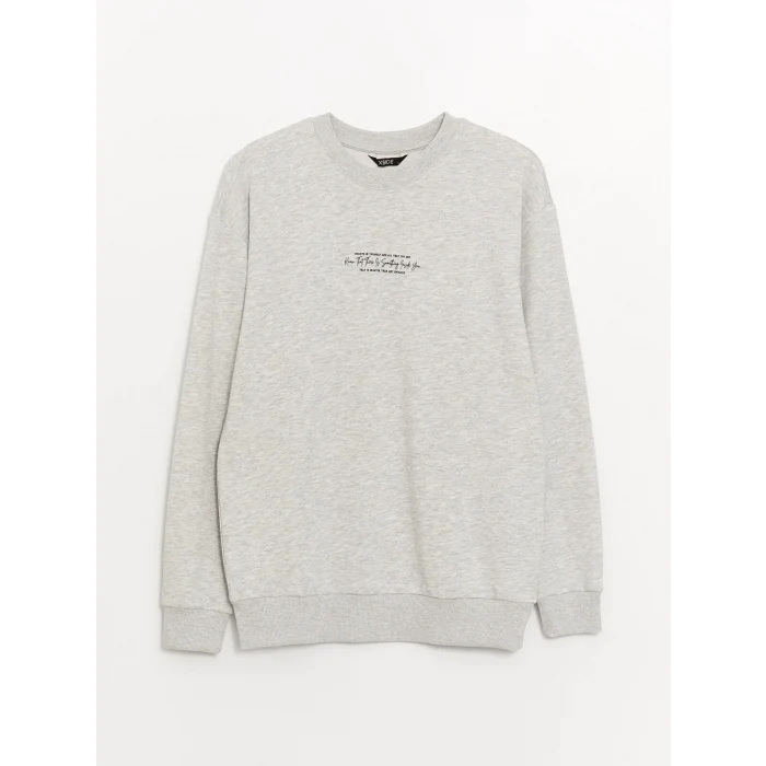 LCW Casual GRİ Bisiklet Yaka Uzun Kollu Baskılı Erkek Sweatshirt