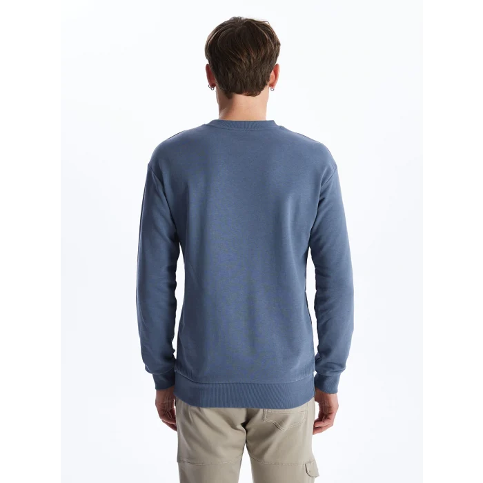 LCW Casual MAVİ Bisiklet Yaka Uzun Kollu Baskılı Erkek Sweatshirt