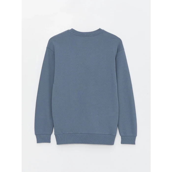 LCW Casual MAVİ Bisiklet Yaka Uzun Kollu Baskılı Erkek Sweatshirt