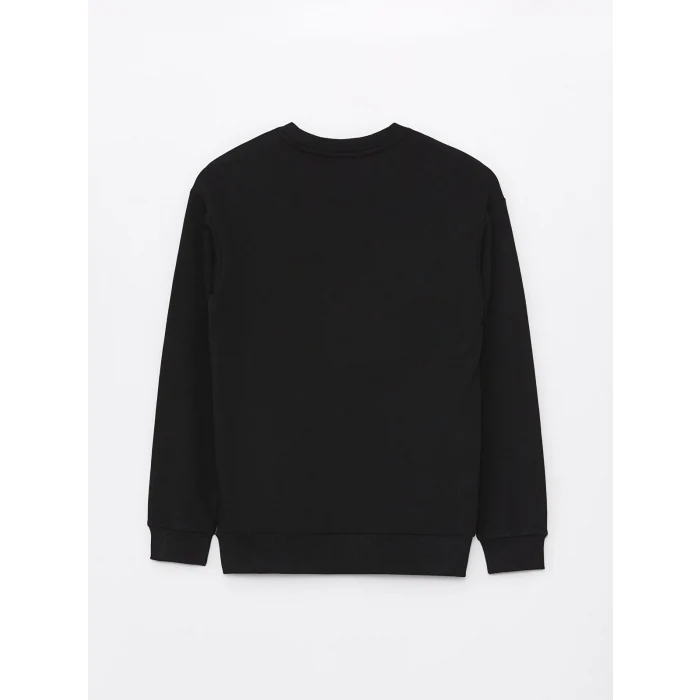 LCW Casual SİYAH Bisiklet Yaka Uzun Kollu Baskılı Erkek Sweatshirt