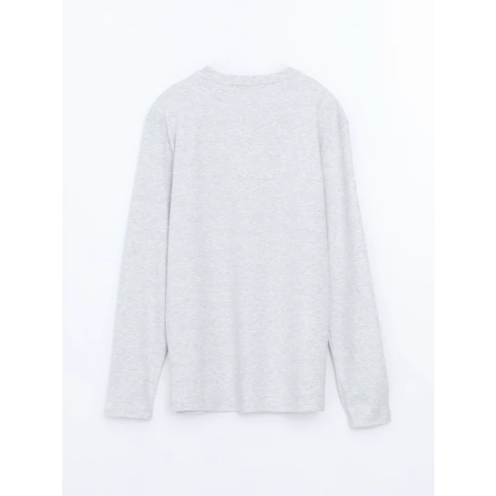 LCWAIKIKI Classic BEJ Bisiklet Yaka Uzun Kollu Baskılı Erkek Tişört