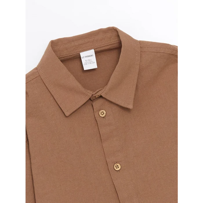 LCW Kids KAHVERENGİ Basic Uzun Kollu Erkek Çocuk Gömlek