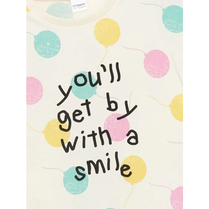 LCW Kids EKRU Bisiklet Yaka Kız Çocuk Şortlu Pijama Takımı