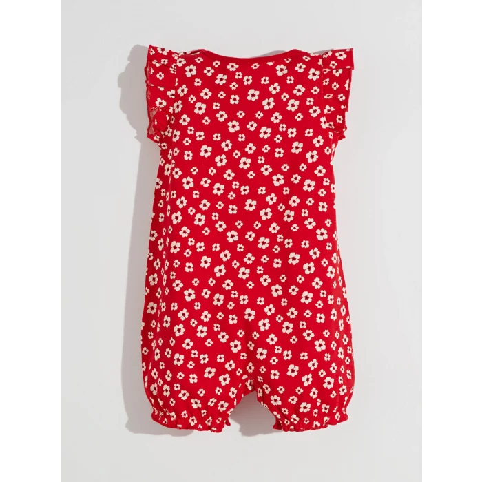 LCW baby BEJ Bisiklet Yaka Çiçekli Kız Bebek Penye Tulum