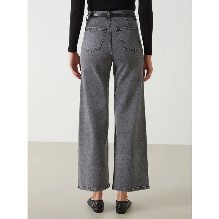 LCW Jeans GRİ Beli Kemerli Wideleg Kadın Jean Pantolon
