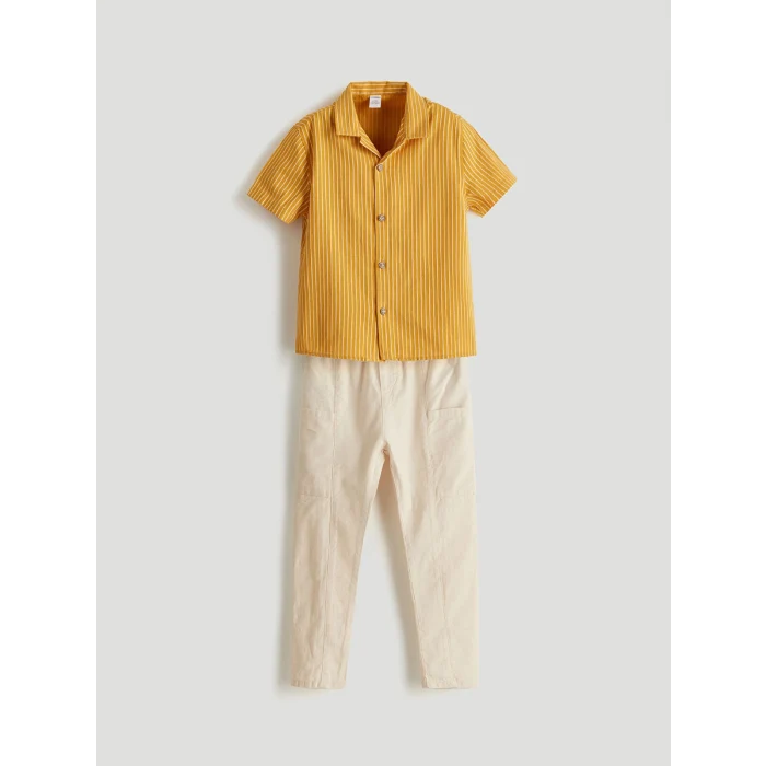 LCW Kids SARI Çizgili Erkek Çocuk Gömlek ve Pantolon 2li