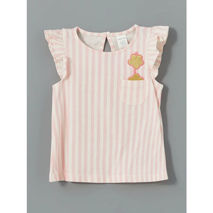 LCW baby BEJ Nakışlı Fırfırlı Kız Bebek Tişört ve Tayt 2li