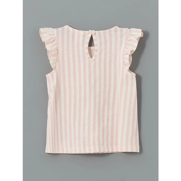 LCW baby BEJ Nakışlı Fırfırlı Kız Bebek Tişört ve Tayt 2li