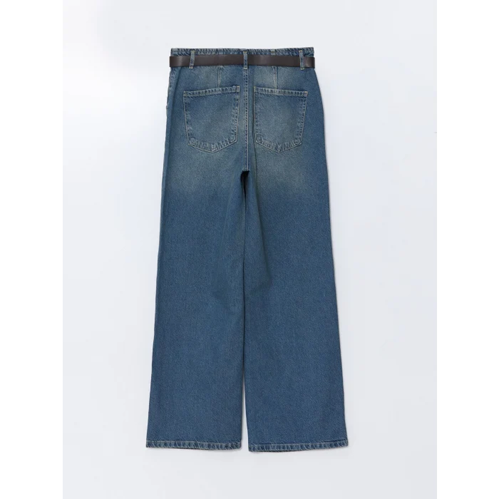 LCW Jeans İNDİGO Beli Kemerli Wideleg Kadın Jean Pantolon