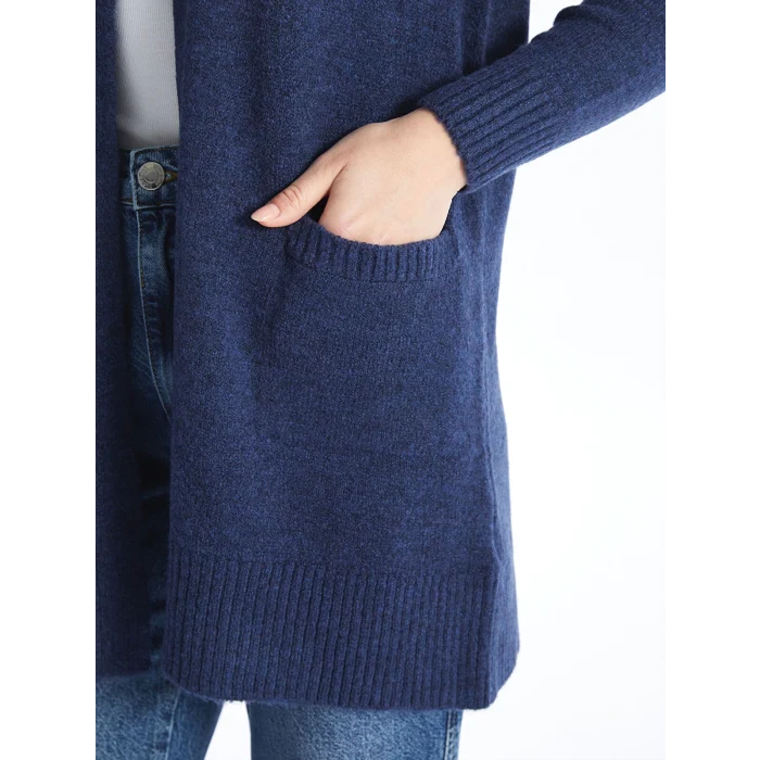 LCWAIKIKI Basic İNDİGO Şal Yaka Düz Uzun Kollu Kadın Triko Hırka