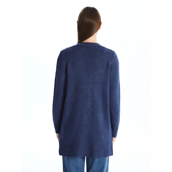 LCWAIKIKI Basic İNDİGO Şal Yaka Düz Uzun Kollu Kadın Triko Hırka