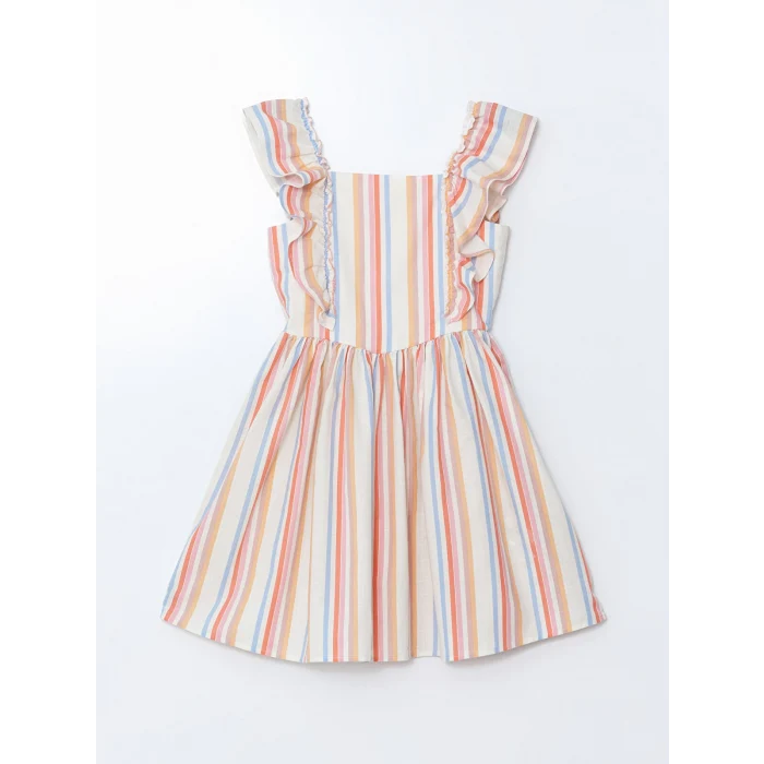 LCW Kids EKRU Kare Yaka Kız Çocuk Elbise