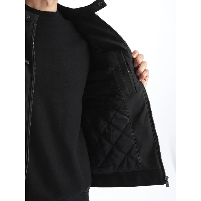 LCWAIKIKI Classic GRİ Biker Yaka Deri Görünümlü Erkek Mont