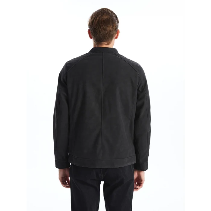 LCWAIKIKI Classic GRİ Biker Yaka Deri Görünümlü Erkek Mont