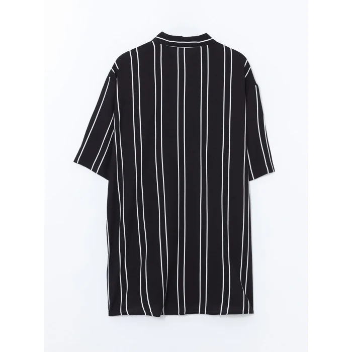 LCW Vision SİYAH Regular Fit Kısa Kollu Çizgili Viskon Erkek Gömlek