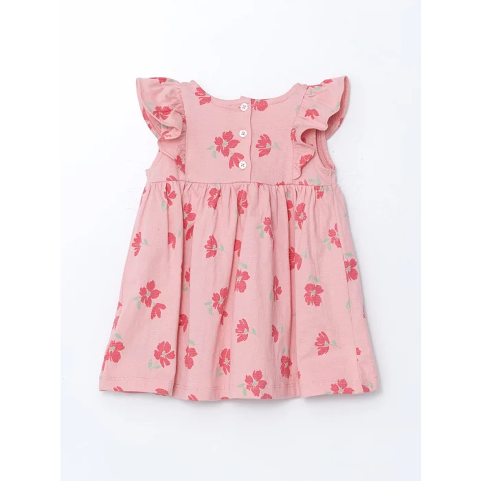 LCW baby PEMBE Bisiklet Yaka Çiçekli Kız Bebek Elbise