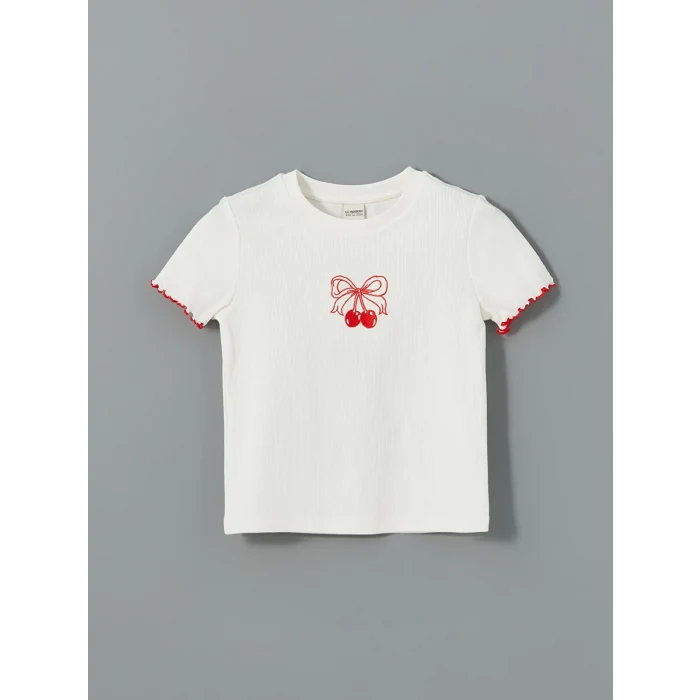 LCW Kids EKRU Kiraz Desenli Kız Çocuk Tişört ve Etek 2li Takım