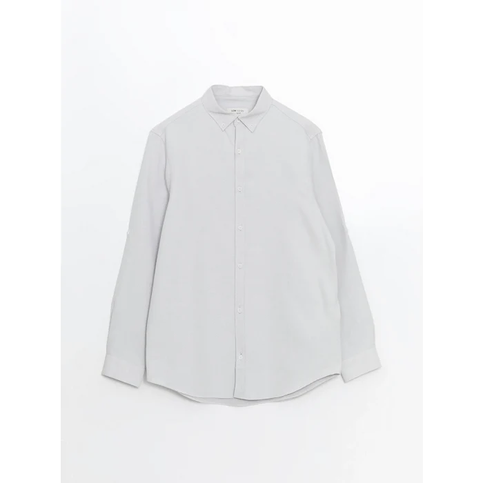 LCW Vision GRİ Slim Fit Uzun Kollu Armürlü Erkek Gömlek