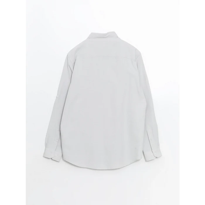 LCW Vision GRİ Slim Fit Uzun Kollu Armürlü Erkek Gömlek