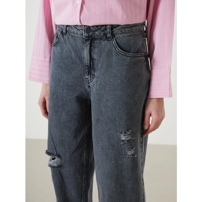 LCW Jeans SİYAH Boyfriend Yırtık Detaylı Kadın Jean Pantolon