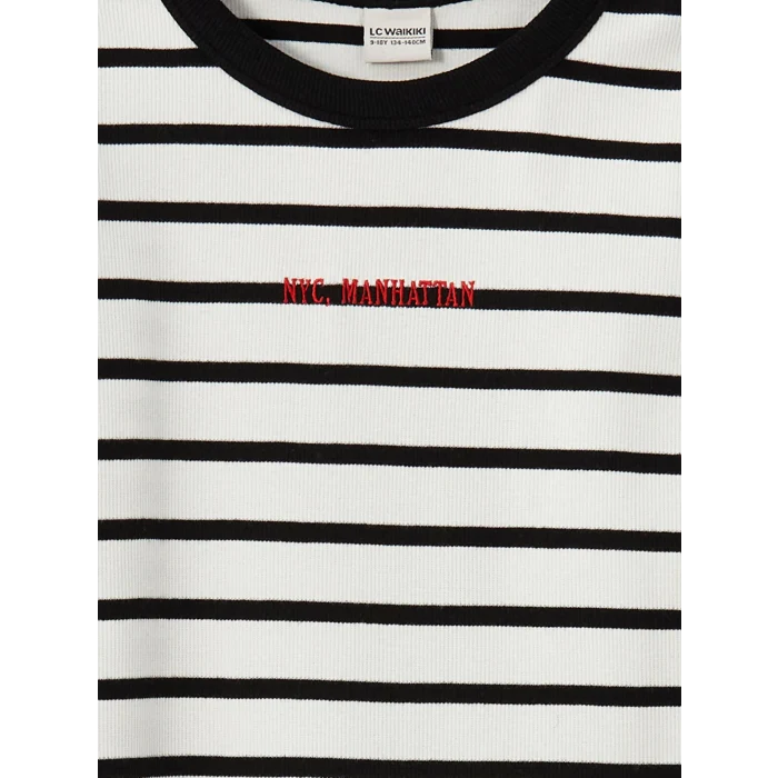 LCW Kids SİYAH Çizgili Nyc Nakışlı Kız Çocuk Kısa Elbise