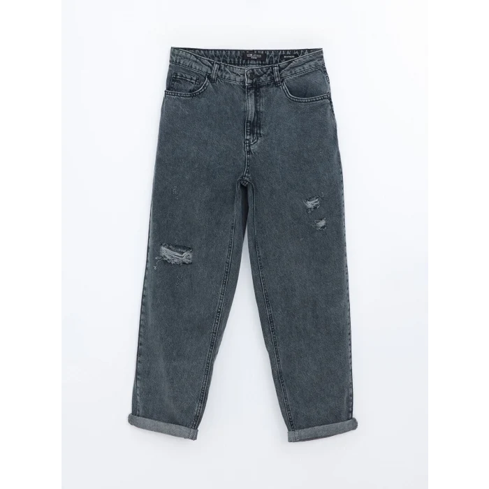 LCW Jeans SİYAH Boyfriend Yırtık Detaylı Kadın Jean Pantolon