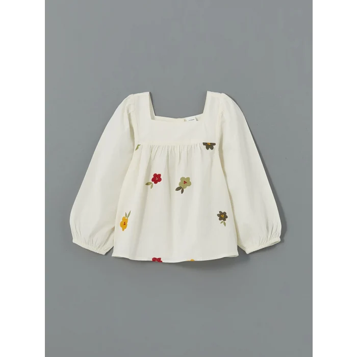 LCW Kids EKRU Kare Yaka Nakışlı Kız Bebek Bluz