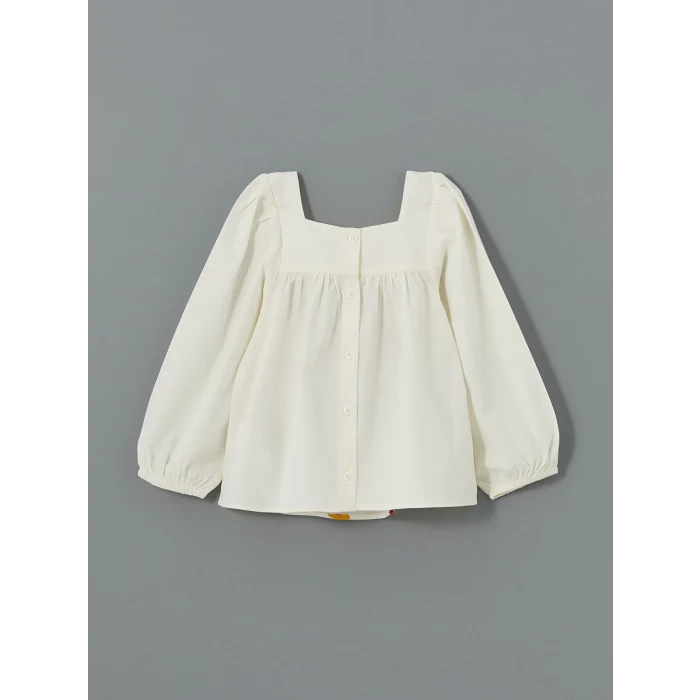 LCW Kids EKRU Kare Yaka Nakışlı Kız Bebek Bluz