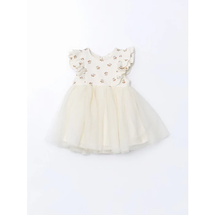 LCW baby BEJ Basic Dantel Tüllü Kız Bebek Elbise