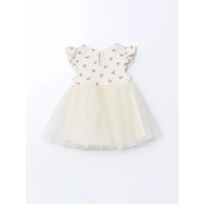 LCW baby BEJ Basic Dantel Tüllü Kız Bebek Elbise