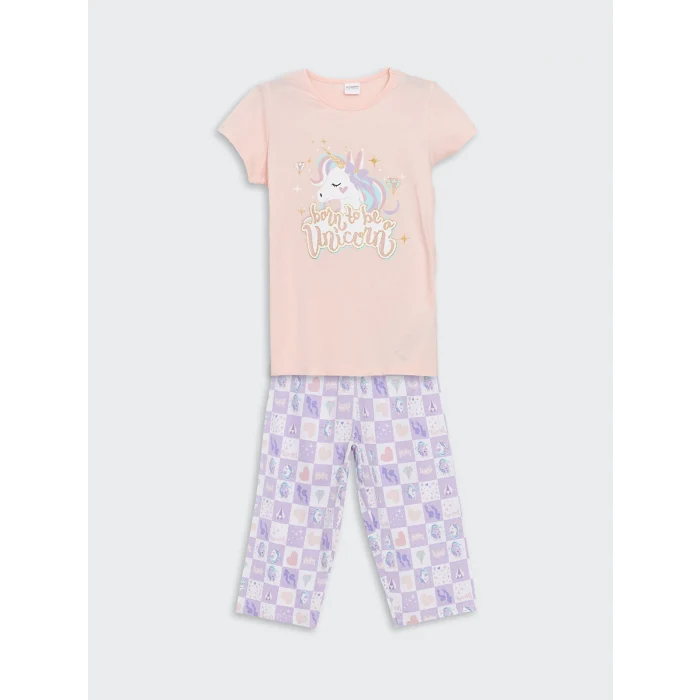 LCW Kids PEMBE Bisiklet Yaka Kız Çocuk Pijama Takım