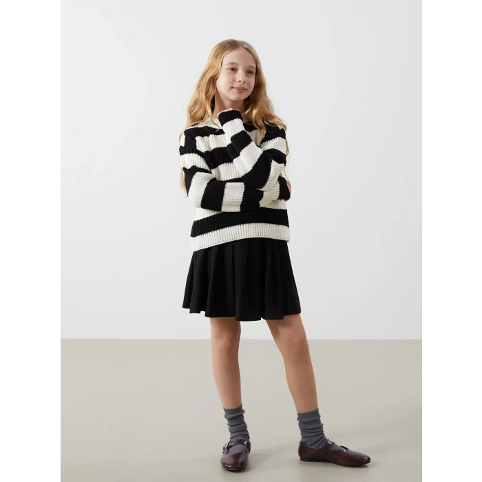 LCW Kids SİYAH Beli Lastikli Fiyonk Detaylı Kız Çocuk Pileli Etek