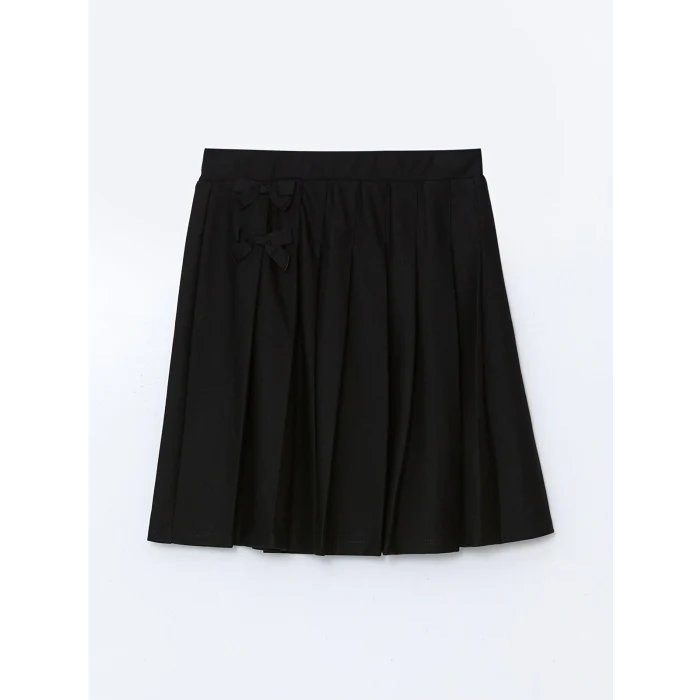 LCW Kids SİYAH Beli Lastikli Fiyonk Detaylı Kız Çocuk Pileli Etek