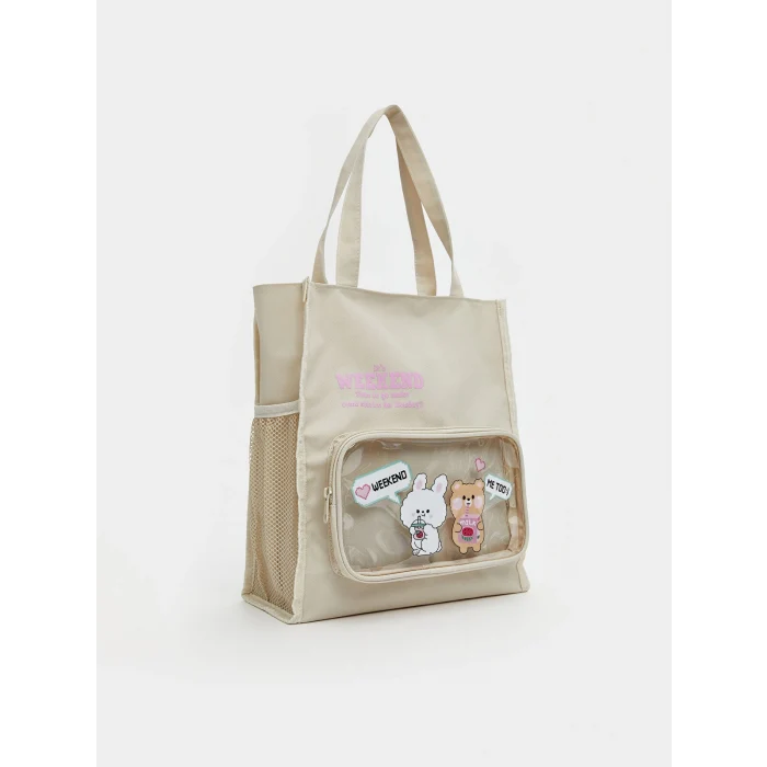 LCW ACCESSORIES EKRU Baskılı Kız Çocuk Omuz Çantası