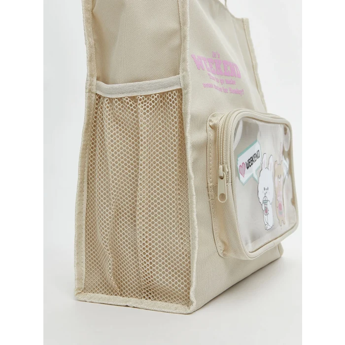 LCW ACCESSORIES EKRU Baskılı Kız Çocuk Omuz Çantası