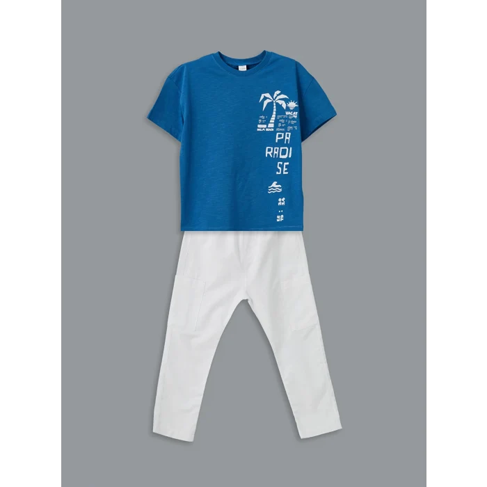 LCW Kids MAVİ Baskılı Erkek Çocuk Tişört ve Pantolon 2li