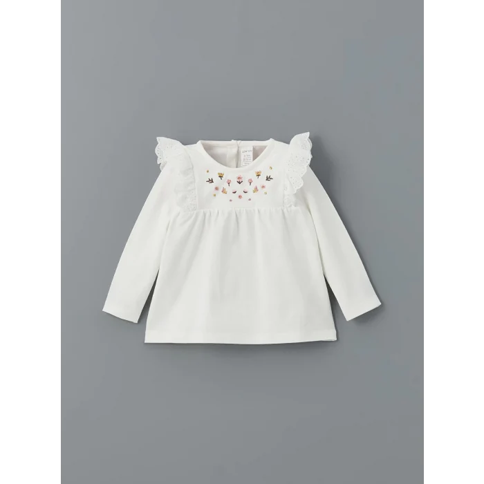 LCW baby EKRU Bisiklet Yaka Çiçekli Kız Bebek Bluz ve Tayt 2li