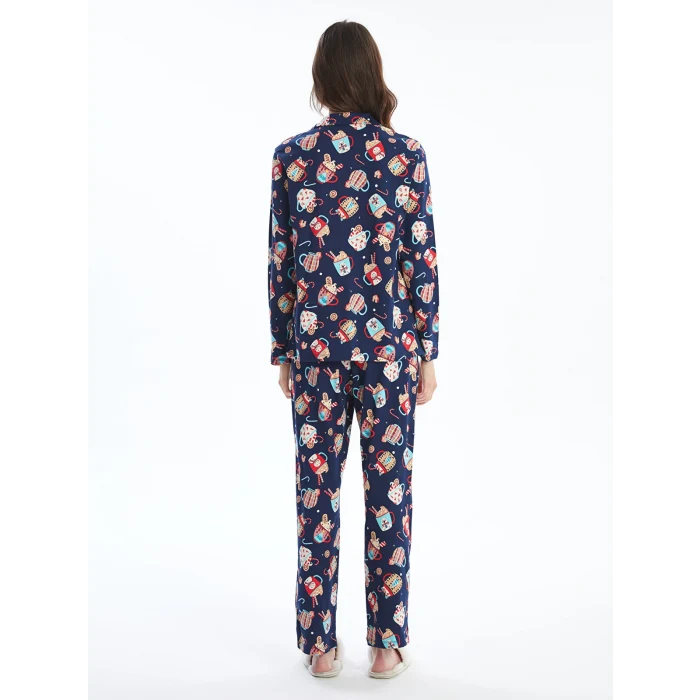 LCW Young LACİVERT Gömlek Yaka Baskılı Kadın Pijama Takımı